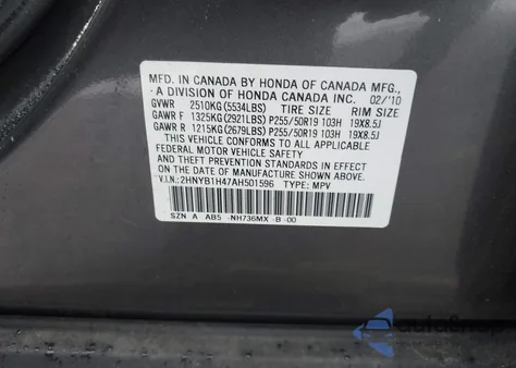 2010 Acura Zdx z USA, uszkodzony, nr VIN 2HNYB1H47AH501596